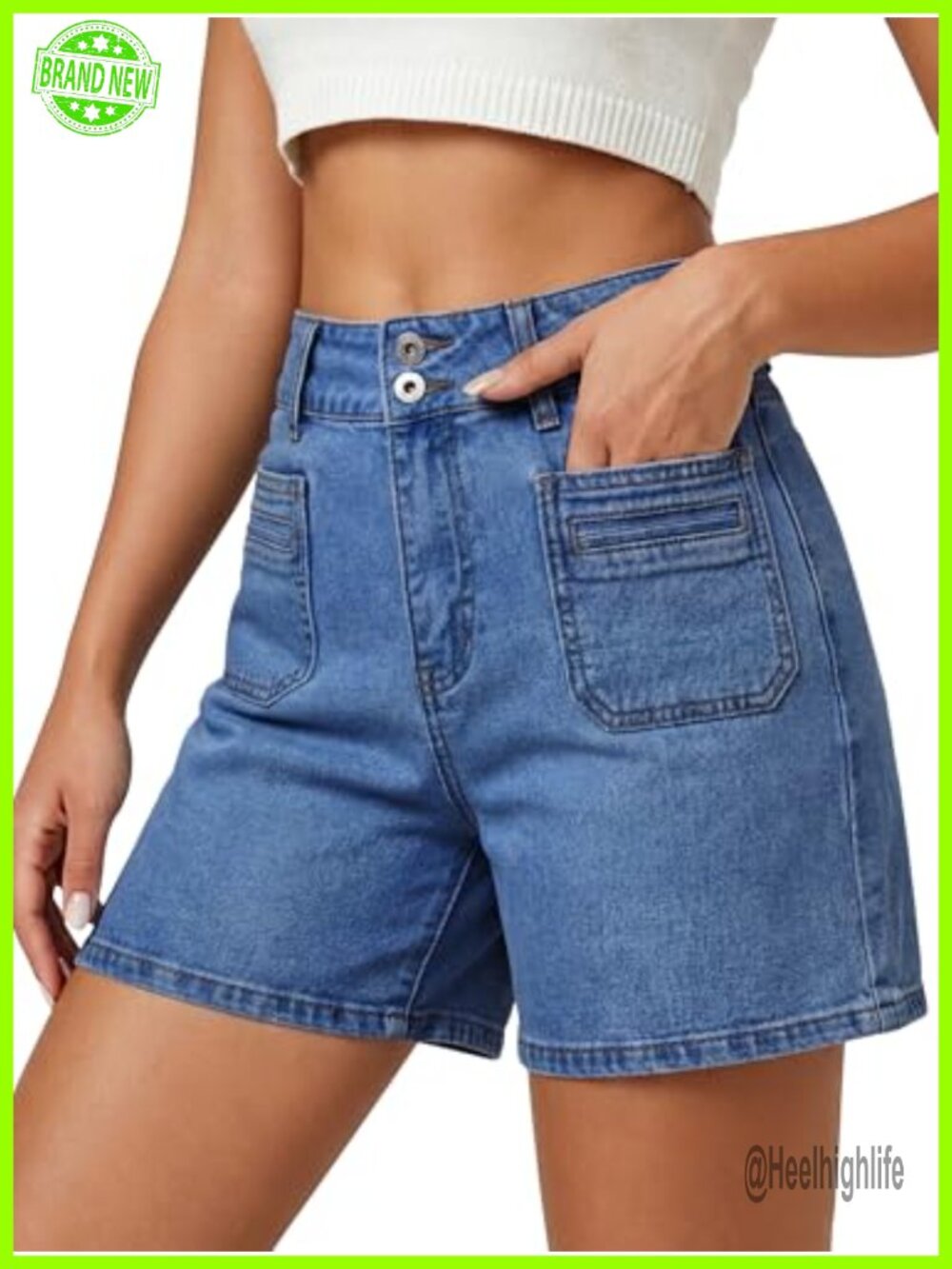 High Waisted Bermuda Jean Shorts Stretchy Cotton Denim Summer